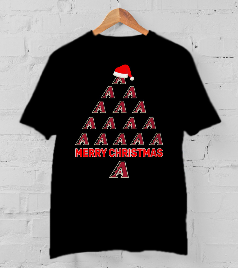 Merry Christmas Arizona Diamondbacks Logo Tree With Santa Hat T-Shirt