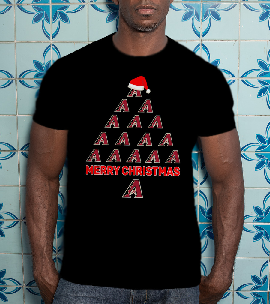 Merry Christmas Arizona Diamondbacks Logo Tree With Santa Hat T-Shirt