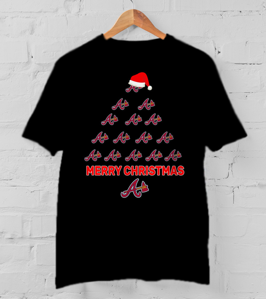 Merry Christmas Atlanta Braves Logo Christmas Tree Holiday Fan T-Shirt
