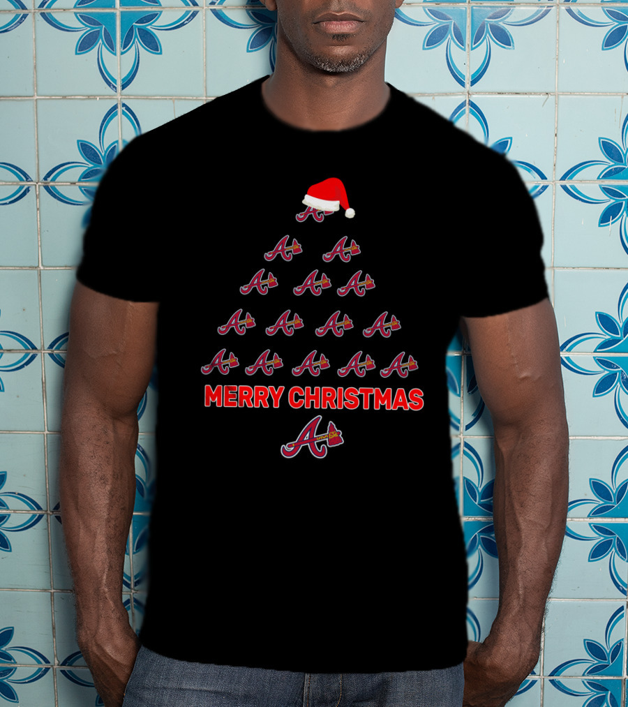 Merry Christmas Atlanta Braves Logo Christmas Tree Holiday Fan T-Shirt