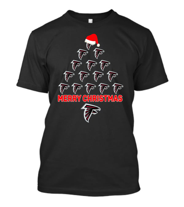 Merry Christmas Atlanta Falcons Tree With Santa Hat T-Shirt