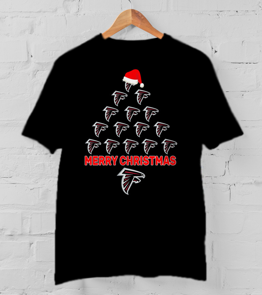 Merry Christmas Atlanta Falcons Tree With Santa Hat T-Shirt