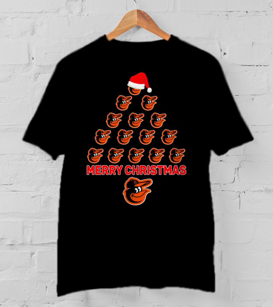 Merry Christmas Baltimore Orioles Fans Festive Logo Tree T-Shirt