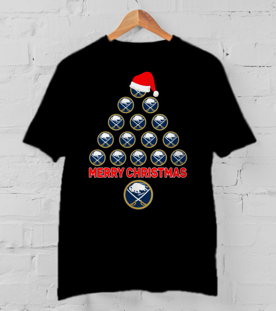 Merry Christmas Buffalo Sabres Santa Hat Tree T-Shirt