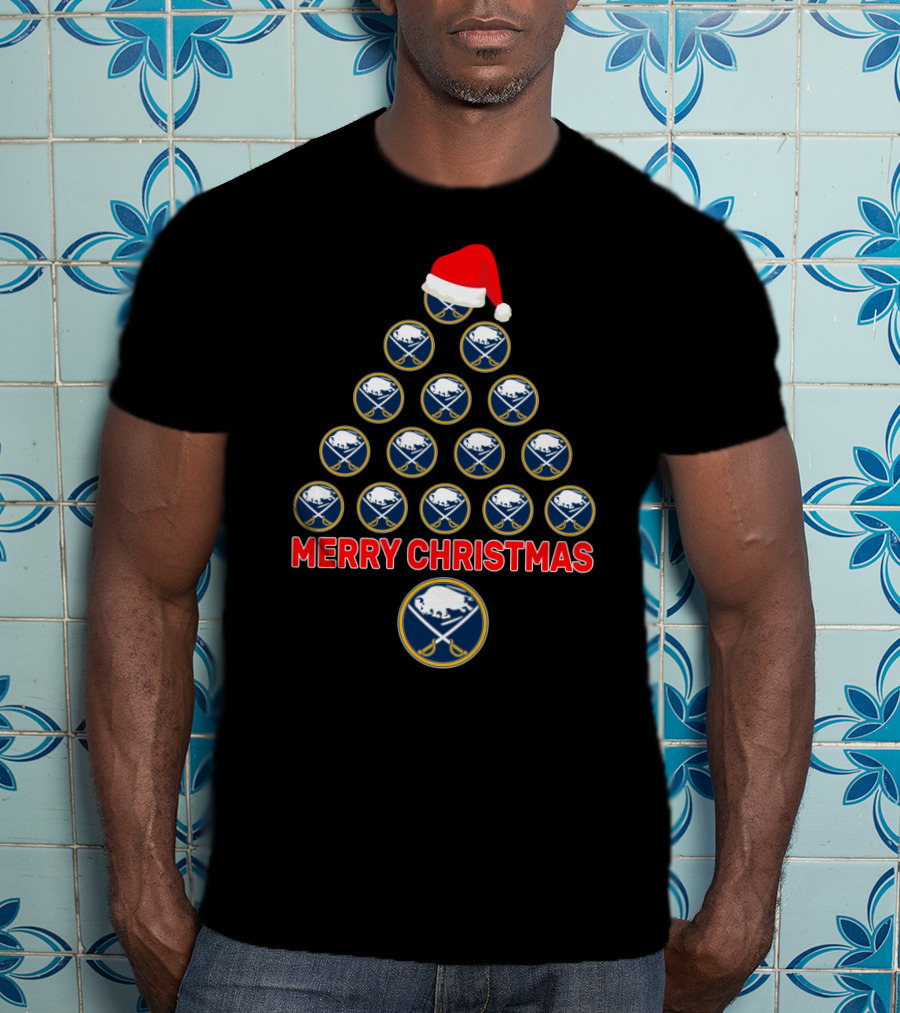 Merry Christmas Buffalo Sabres Santa Hat Tree T-Shirt