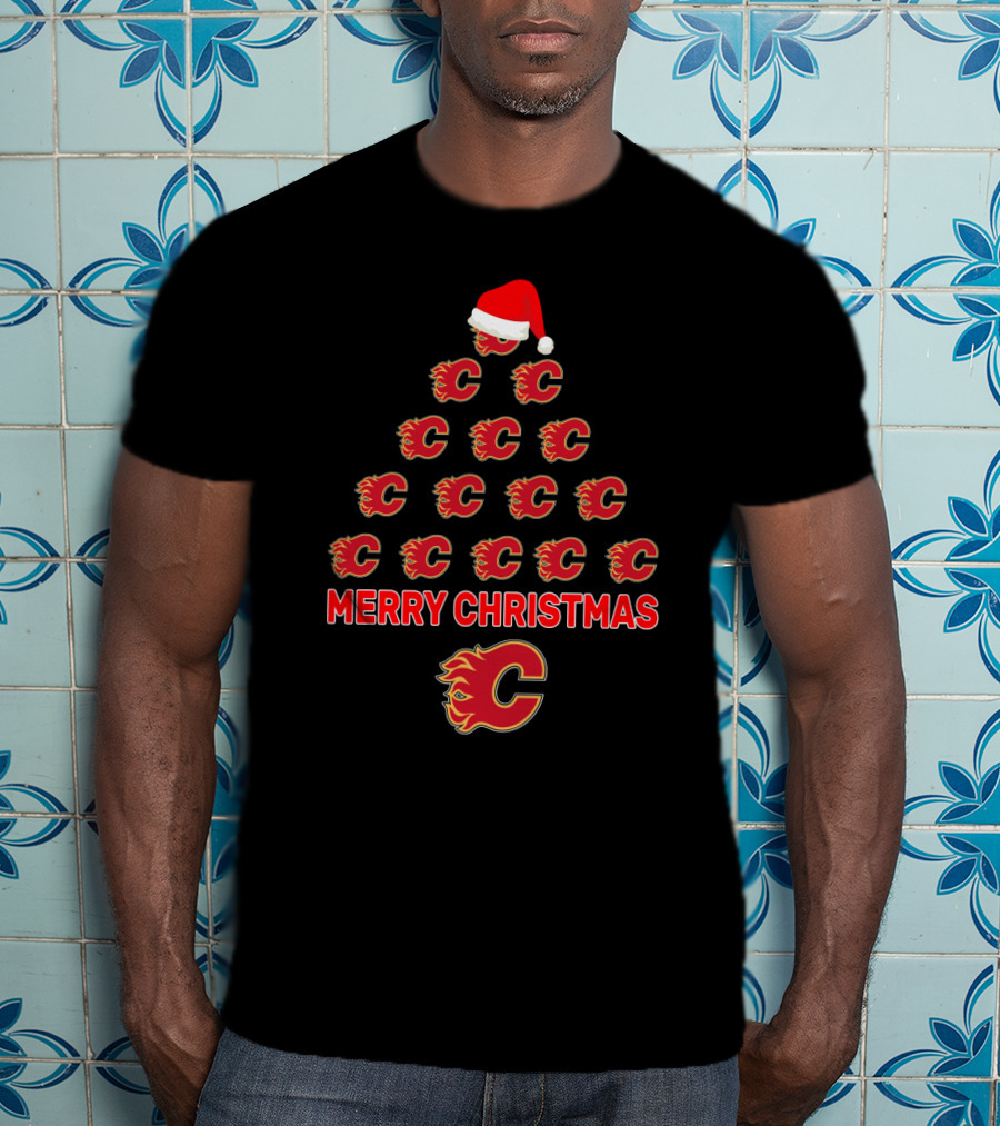 Merry Christmas Calgary Flames Logo Christmas Tree T-Shirt