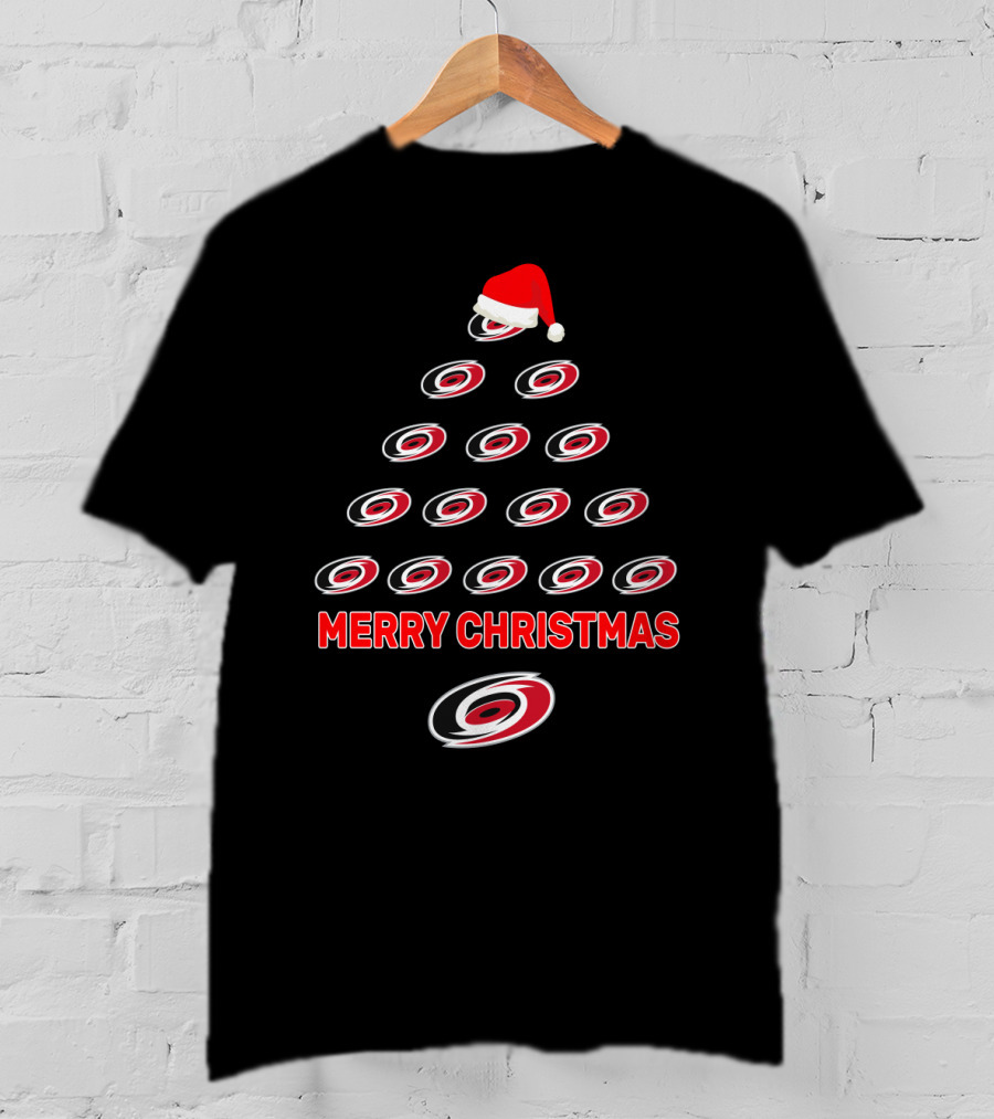 Carolina Hurricanes Merry Christmas Tree With Santa Hat T-Shirt