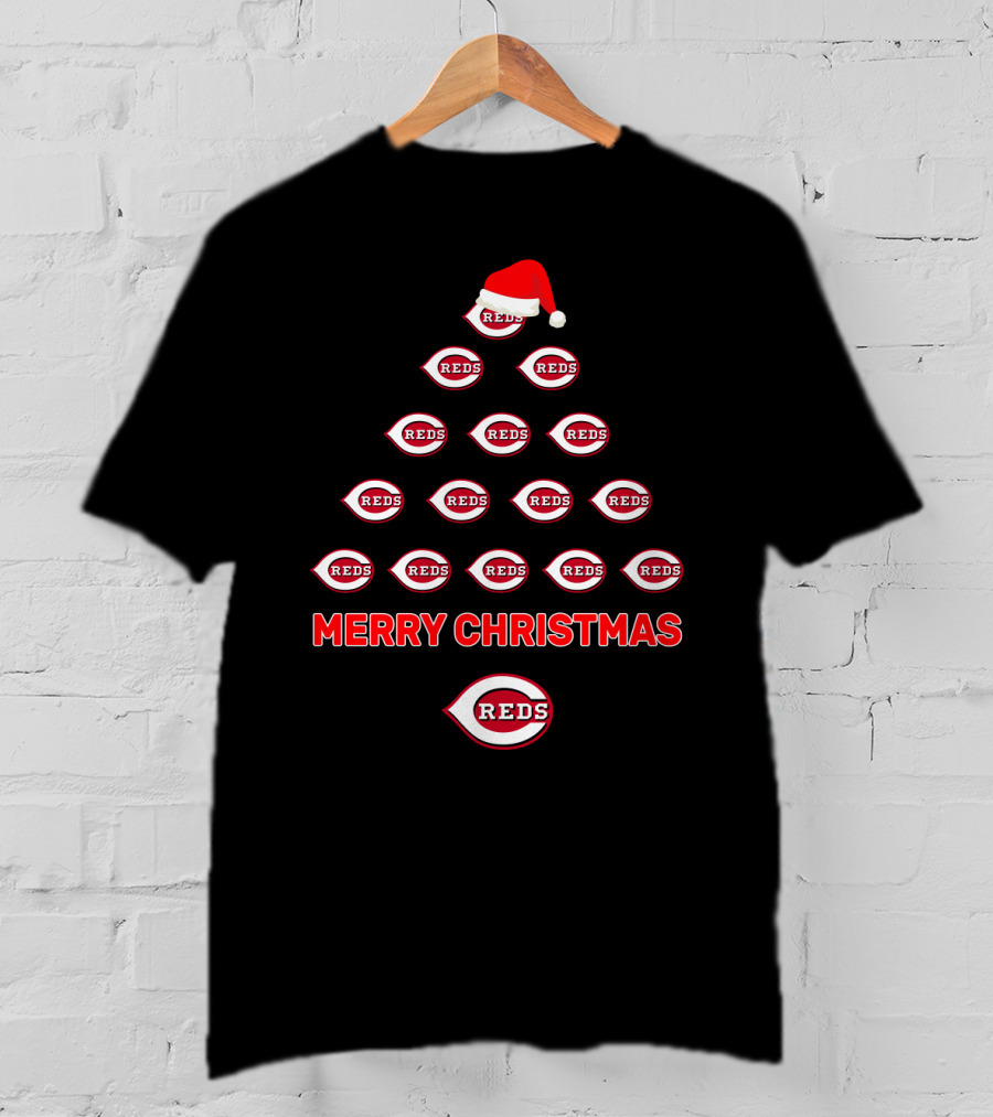 Merry Christmas Cincinnati Reds Logo Tree T-Shirt