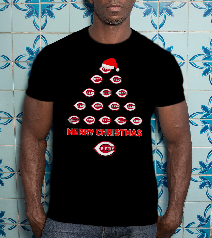 Merry Christmas Cincinnati Reds Logo Tree T-Shirt