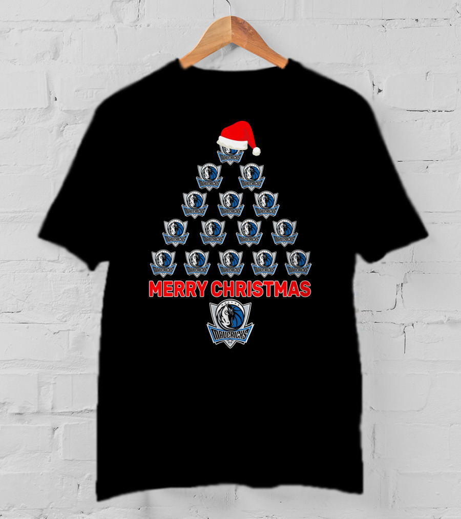 Merry Christmas Dallas Mavericks Logo Tree With Santa Hat T-Shirt