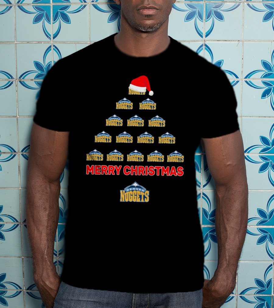 Merry Christmas Denver Nuggets Santa Hat Tree T-Shirt