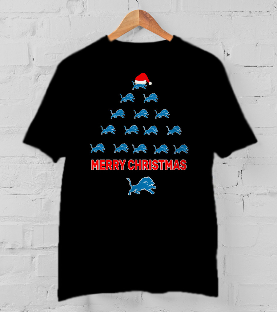 Merry Christmas Detroit Lions Fan Holiday Tree T-Shirt