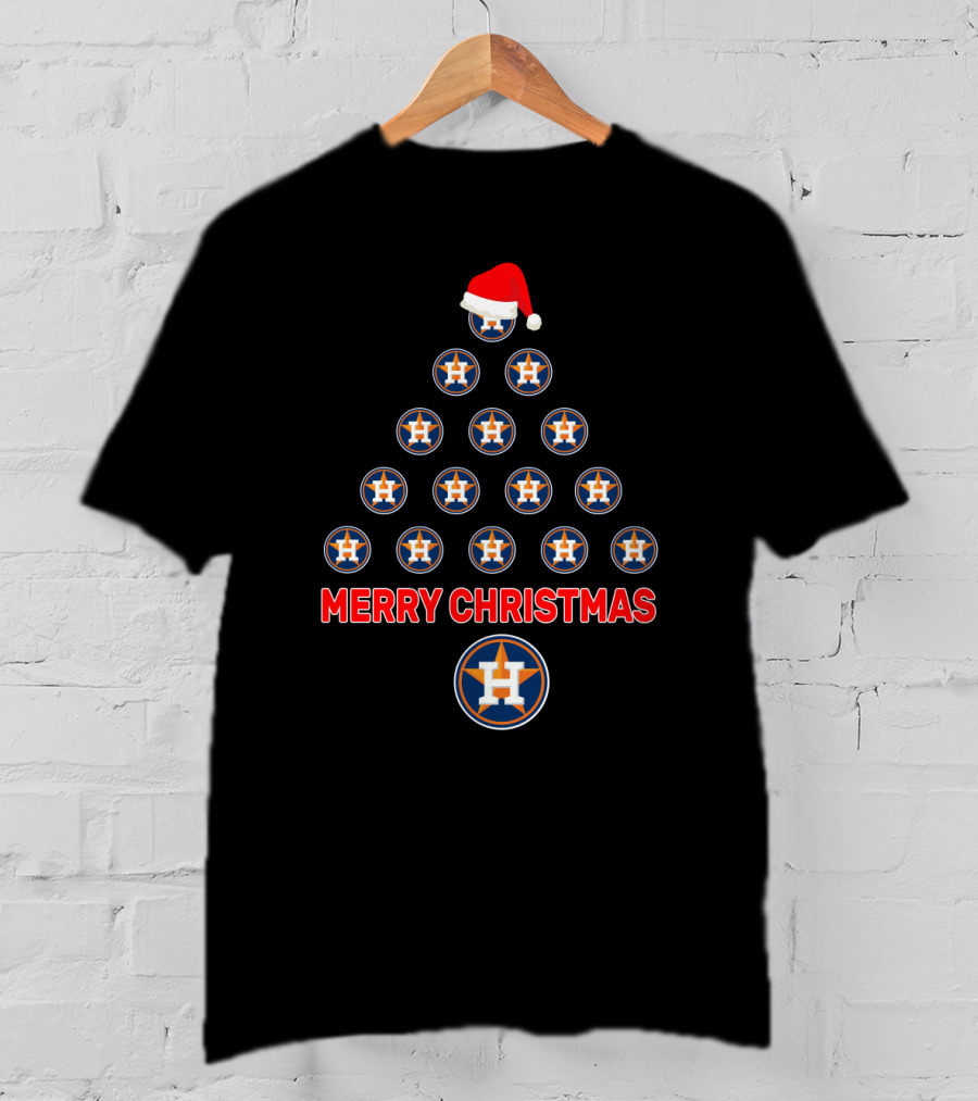 Houston Astros Merry Christmas Tree Santa Cap T-Shirt