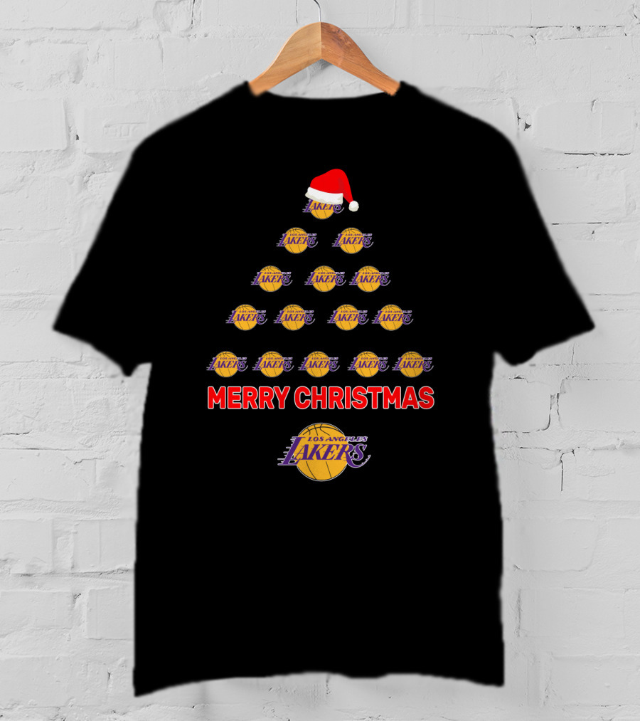 Merry Christmas Los Angeles Lakers Tree Santa Hat T-Shirt