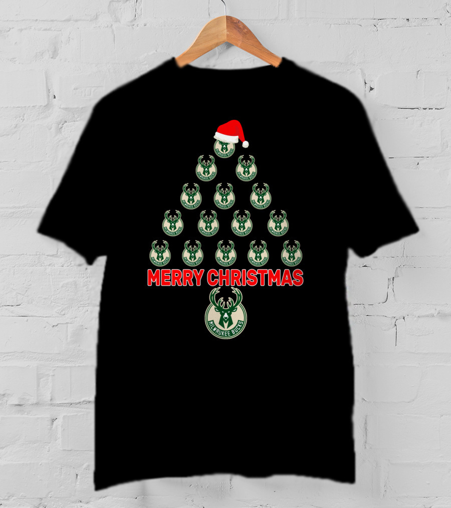 Merry Christmas Milwaukee Bucks Christmas Tree T-Shirt