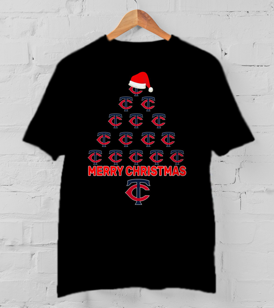 Merry Christmas Minnesota Twins Logo Tree Santa Hat T-Shirt