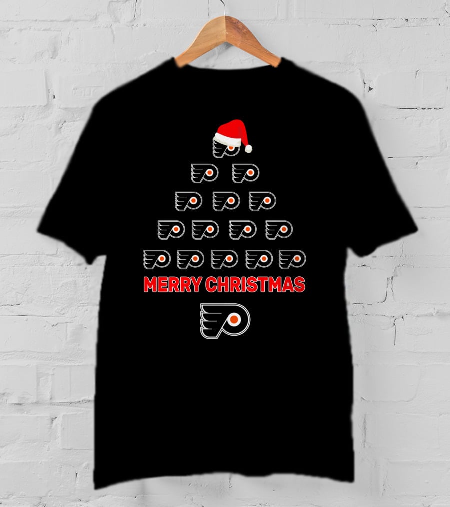 Merry Christmas Philadelphia Flyers Logo Tree Santa Hat T-Shirt