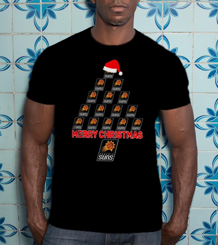 Merry Christmas Phoenix Suns Tree With Santa Hat For Fans T-Shirt