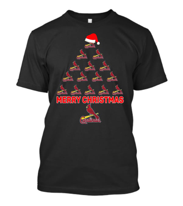 Merry Christmas Cardinals Tree With Santa Hat For St. Louis Fans T-Shirt