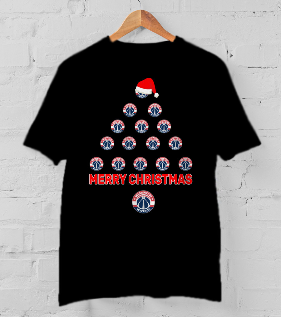 Merry Christmas Tree Featuring Washington Wizards Logos In Holiday Style T-Shirt