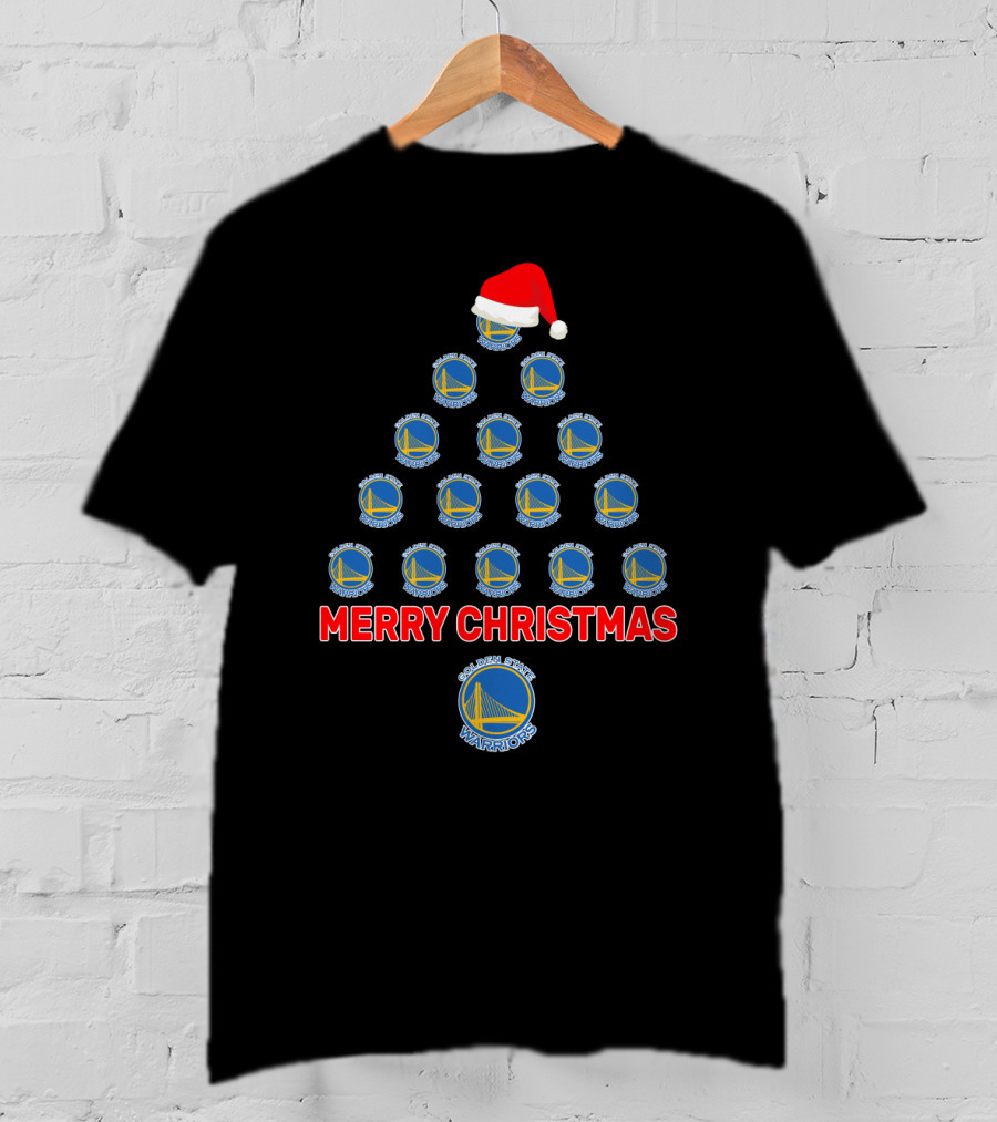 Merry Christmas Golden State Warriors Christmas Tree With Santa Hat T-Shirt