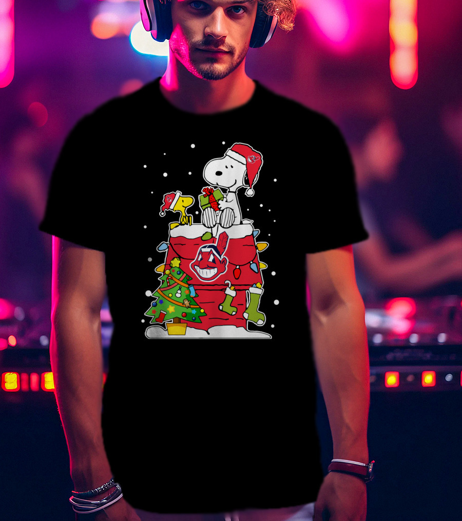 Cleveland Indians Christmas Snoopy And Woodstock Holiday Bundle T-Shirt