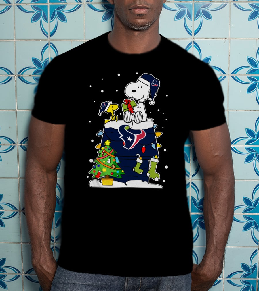 Houston Texans Christmas Snoopy And Woodstock Holiday Football T-Shirt