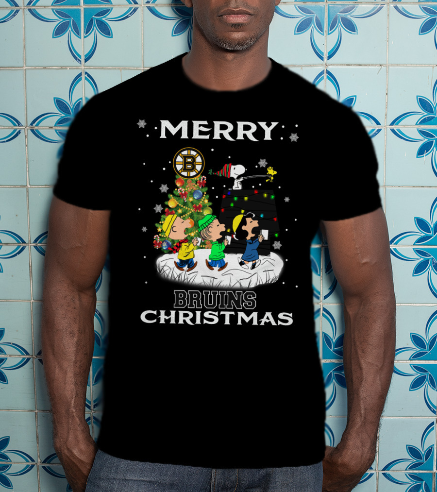 Merry Bruins Christmas Snoopy Fans Boston Bruins Christmas T-Shirt