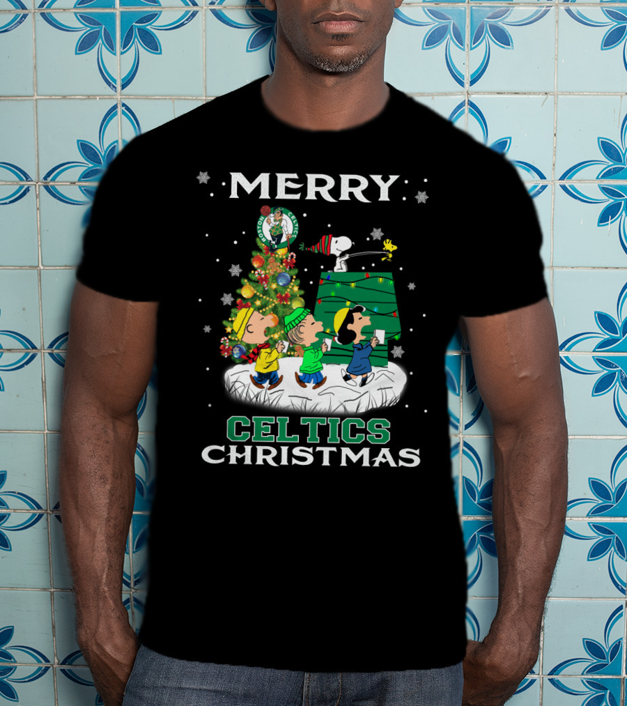Merry Celtics Christmas Boston Snoopy Tree Fans T-Shirt