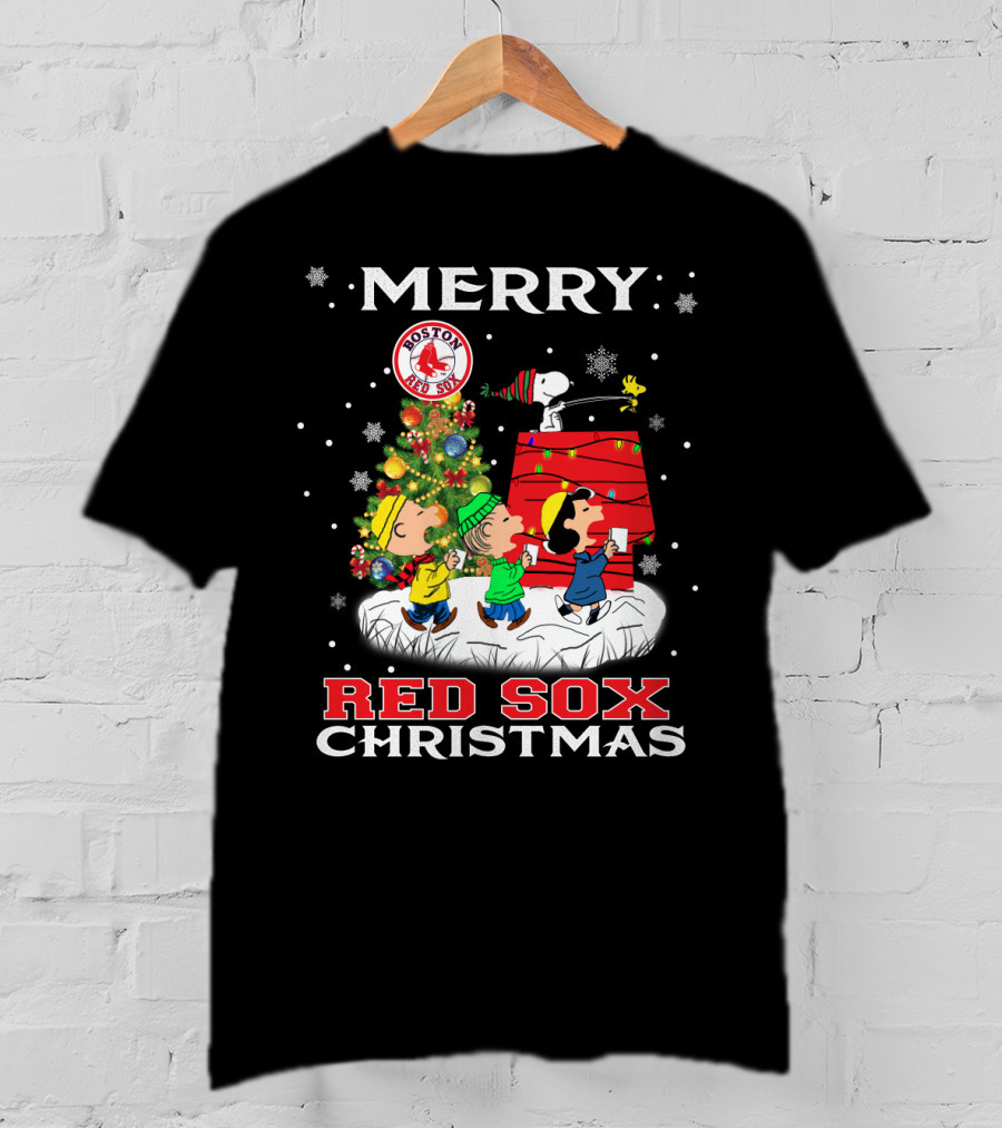 Merry Boston Red Sox Christmas Snoopy Fans Peanuts Holiday Celebration T-Shirt