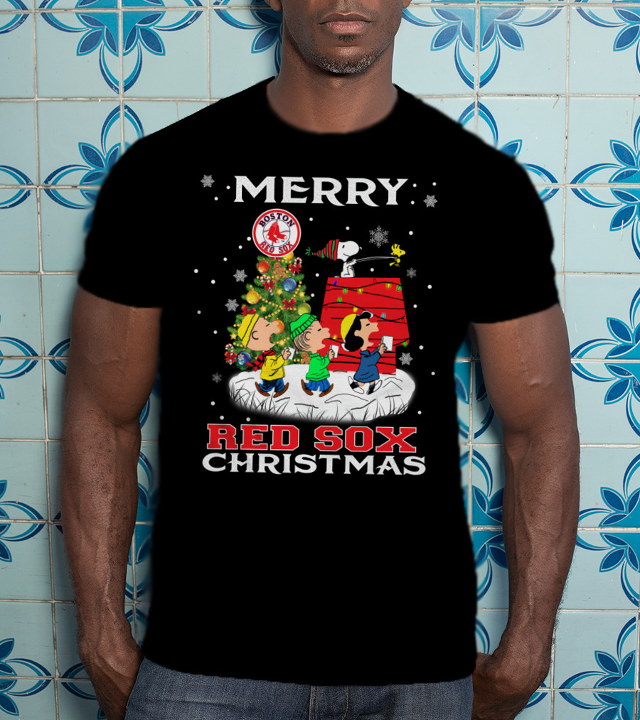 Merry Boston Red Sox Christmas Snoopy Fans Peanuts Holiday Celebration T-Shirt