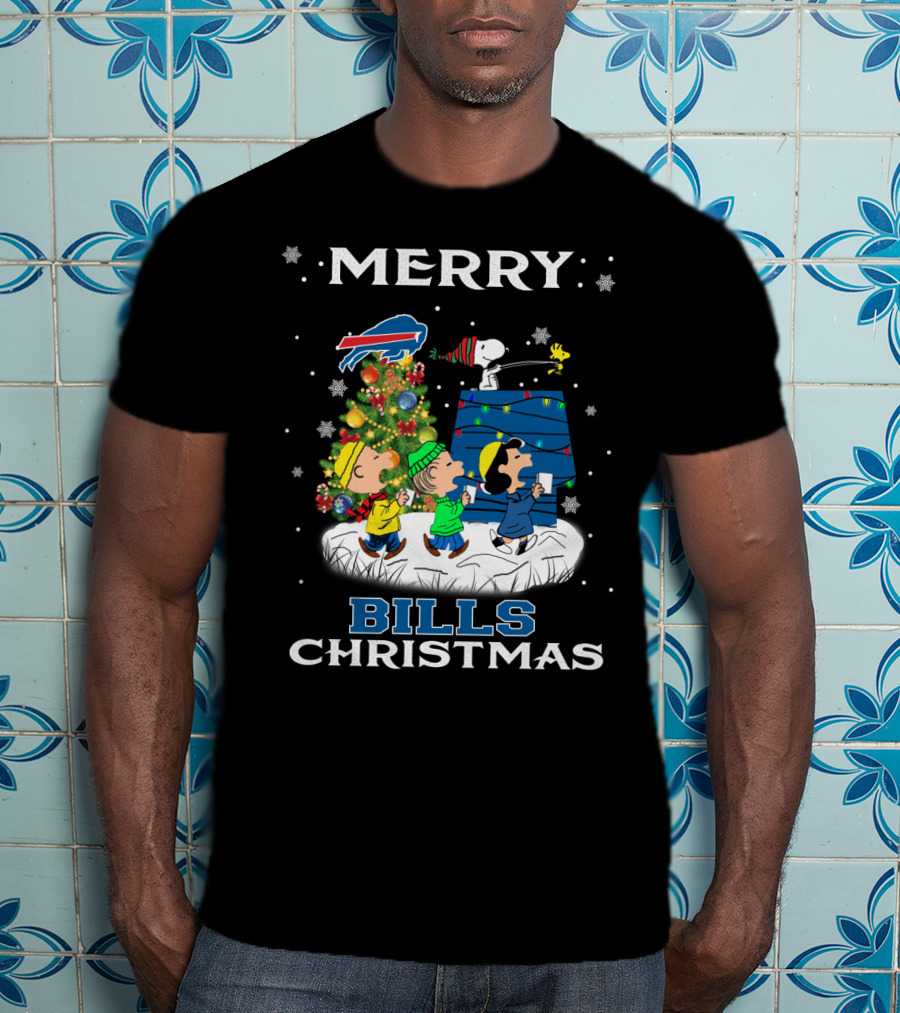 Merry Buffalo Bills Christmas With Snoopy And Peanuts Festive Scene T-Shirt