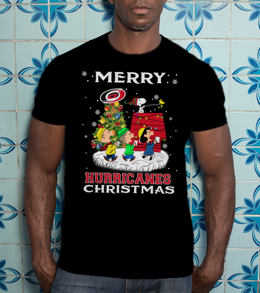 Merry Carolina Hurricanes Christmas Snoopy Peanuts Tree Holiday T-Shirt