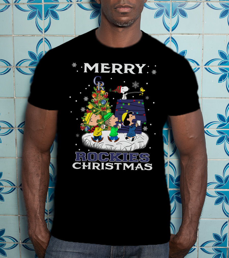 Merry Colorado Rockies Christmas With Snoopy And Friends T-Shirt