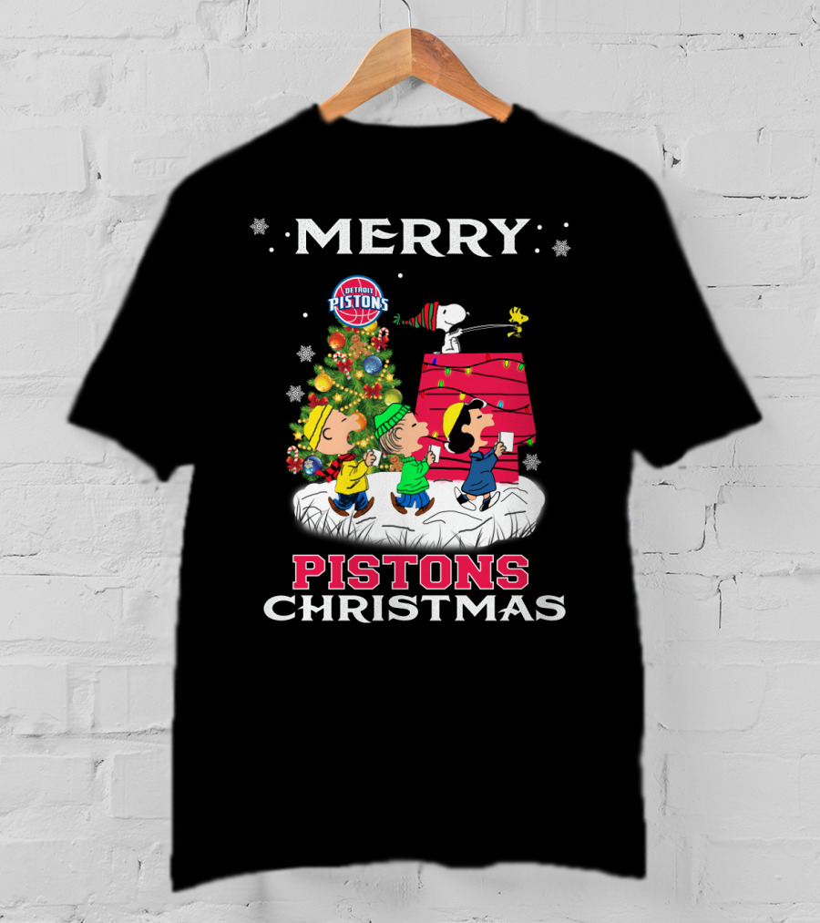 Pistons Christmas Featuring Snoopy And Friends Detroit Pistons Holiday Celebration T-Shirt