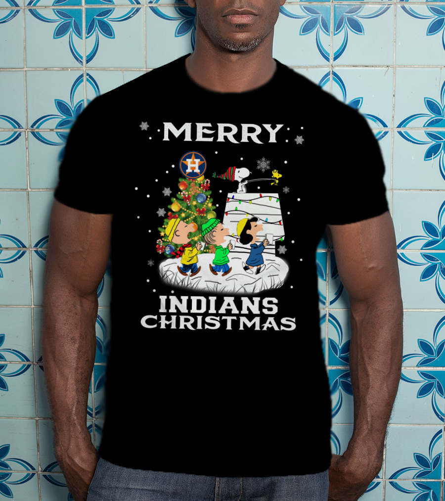Merry Houston Astros Indians Christmas For Snoopy Fans T-Shirt