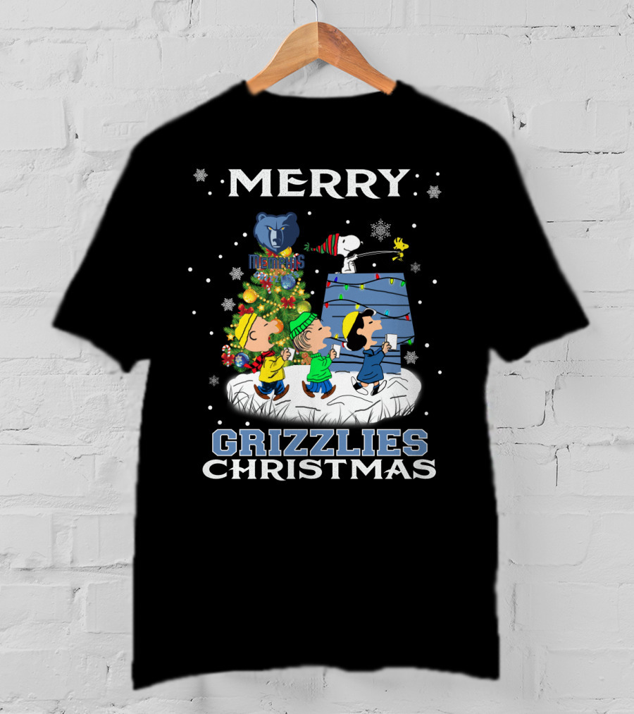 Merry Memphis Grizzlies Christmas Snoopy And Friends Holiday Scene T-Shirt