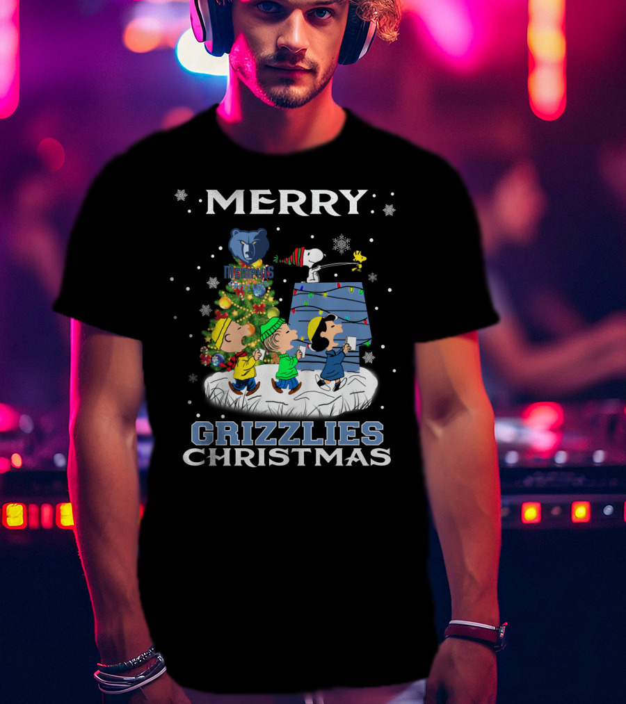 Merry Memphis Grizzlies Christmas Snoopy And Friends Holiday Scene T-Shirt