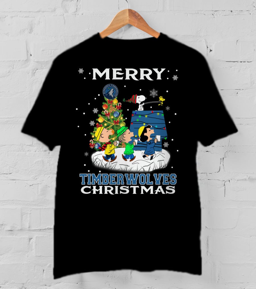 Merry Minnesota Timberwolves Christmas Snoopy And Friends Caroling T-Shirt