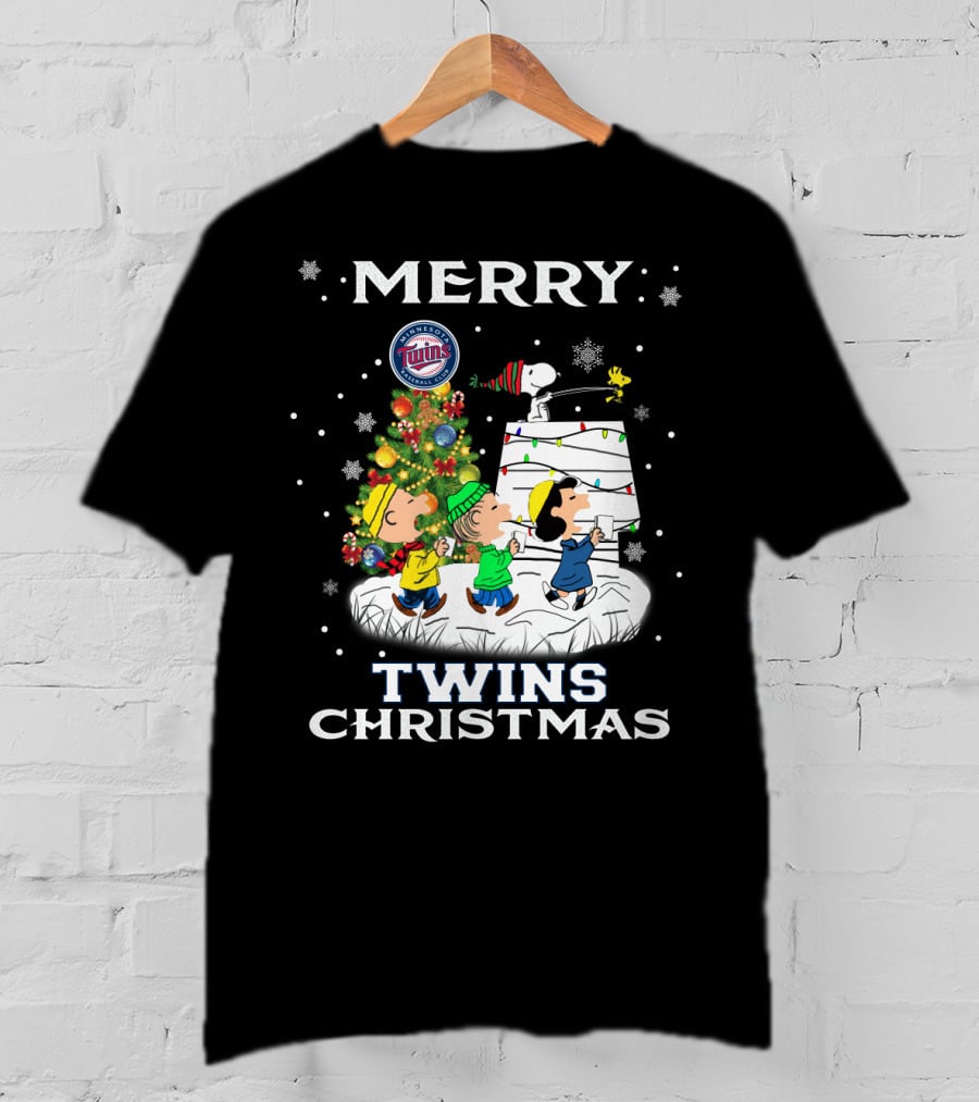 Merry Minnesota Twins Christmas Snoopy Charlie Brown Tree Woodstock T-Shirt