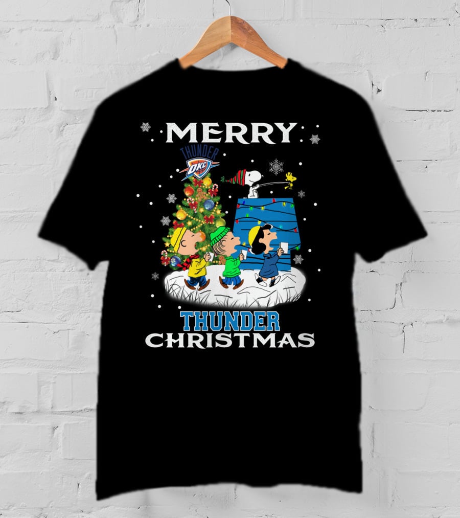 Merry Oklahoma City Thunder Christmas Peanuts Snoopy Choir T-Shirt