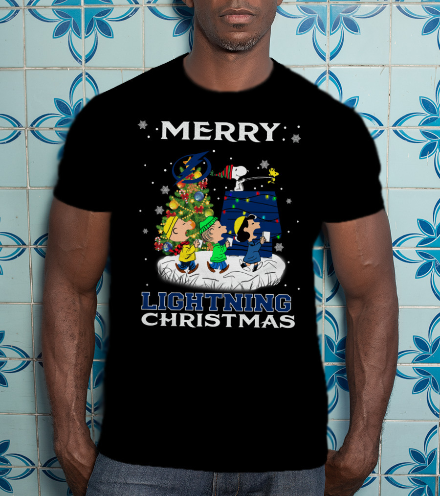 Merry Tampa Bay Lightning Christmas Snoopy Peanuts Holiday Tree T-Shirt