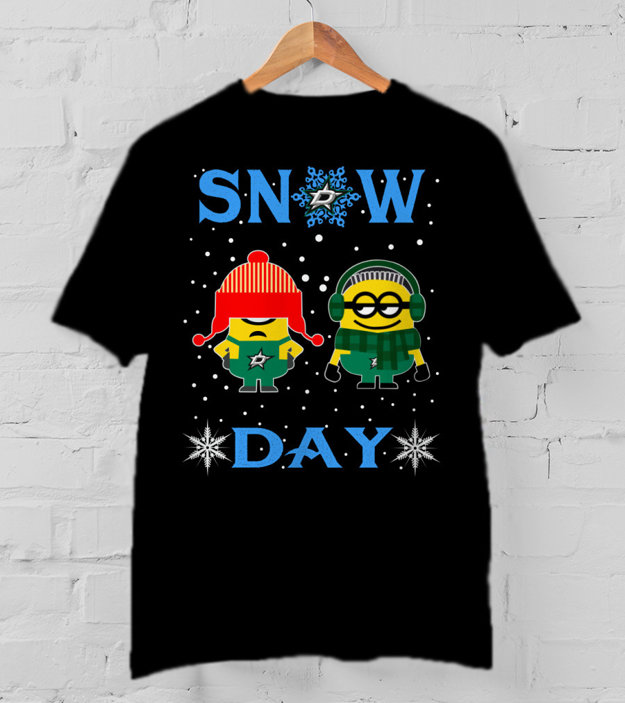 Snow Day For Dallas Stars Fans With Minions In Winter Gear T-Shirt