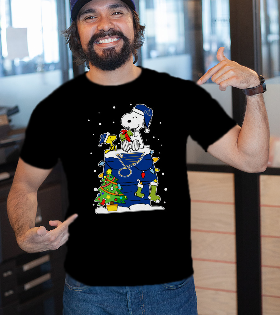 St. Louis Blues Christmas With Snoopy And Woodstock T-Shirt
