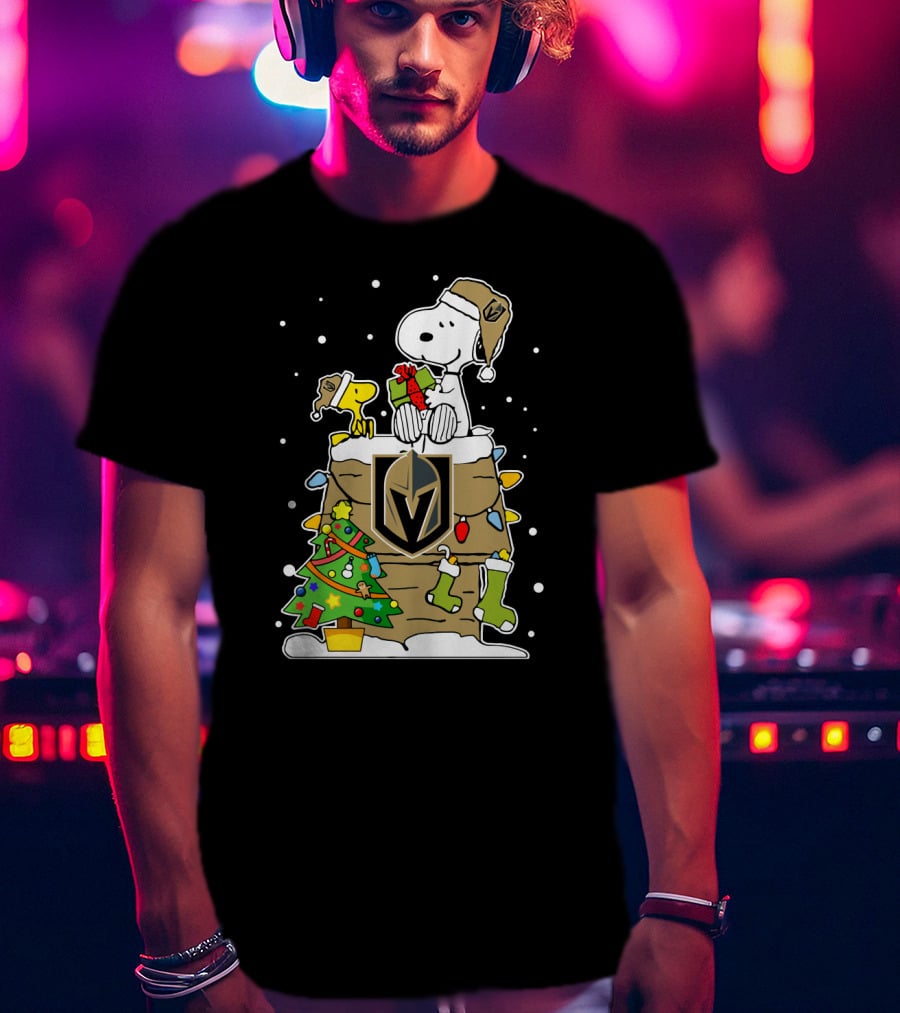 Vegas Golden Knights Snoopy And Woodstock Christmas Celebration T-Shirt