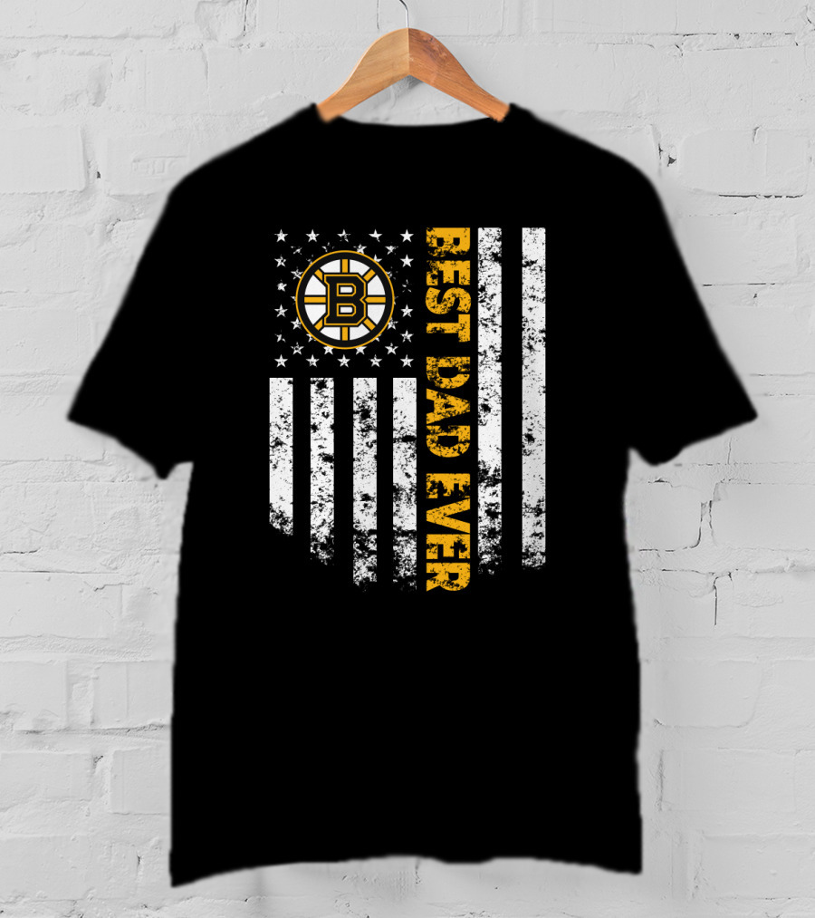 Best Boston Bruins Dad Ever American Flag Style T-Shirt