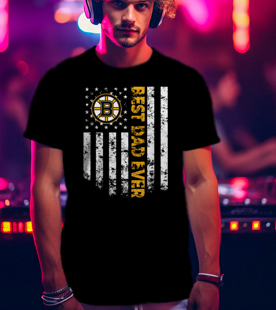 Best Boston Bruins Dad Ever American Flag Style T-Shirt