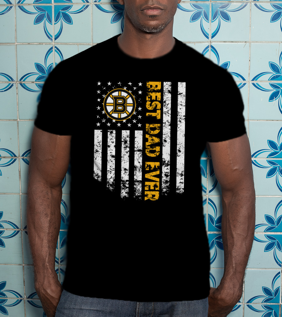 Best Boston Bruins Dad Ever American Flag Style T-Shirt