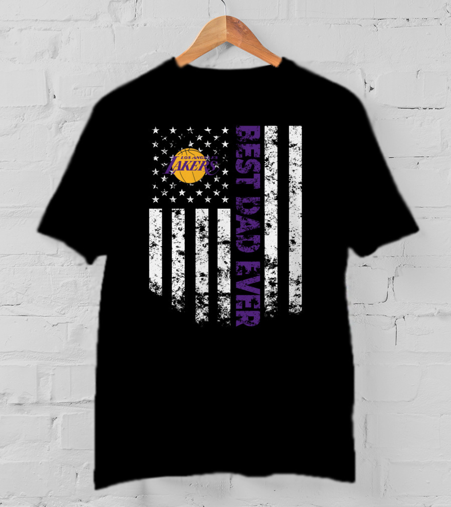 Los Angeles Lakers Best Dad Ever American Flag T-Shirt