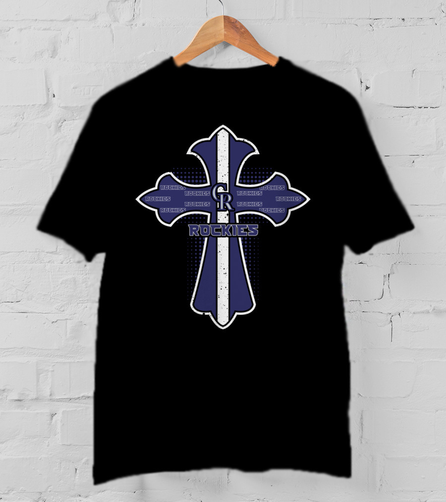 Colorado Rockies Baseball Logo And Cross Christian Faith Fan T-Shirt